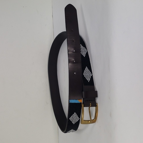 UBUNTU LIFE DIAMOND BLACK / WHITE GLASS BEADS LEATHER BELT WITH BRASS BUCKLE 42 - Picture 5 of 16